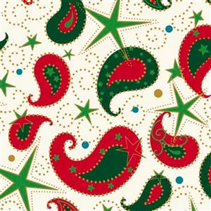 Paisley Christmas Paisley And Stars Cream Fabric 0.5m