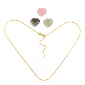 Gold 925 Sterling Silver Gemstone Heart (Labradorite, Chinese Amazonite and Rose Quartz 18mm)  with 20inch Chain with Slider Bead 