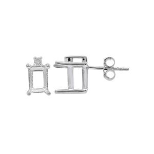925 Sterling Silver Earring Mount With Zircon (To fit 5x7mm Octagon Gemstones)