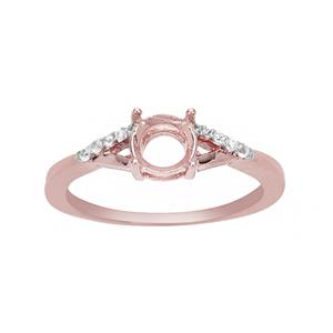Rose Gold Plated 925 Sterling Silver Round Ring Mount (To fit 6mm gemstone) Inc. 0.08cts White Zircon Brilliant Cut Rounds - 1pcs