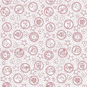 Mandy Shaw Redwork Christmas Collection Motifs In Circles Cream Fabric 0.5m