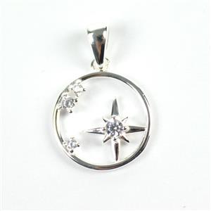 925 Sterling Silver Celestial Round Pendant Approx 14mm