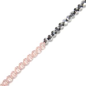 6mm Pink & Silver Glass Beads 20cm Strand