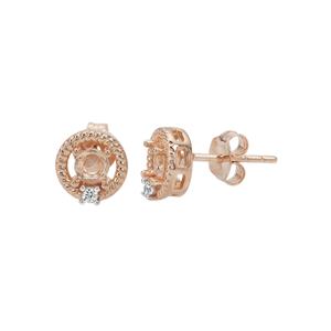 Rose Gold Plated 925 Sterling Silver Round Earrings Mount (To fit 4mm gemstones) Inc. 0.07cts White Zircon Halo Brilliant Cut Round 1.75mm- 1 Pair