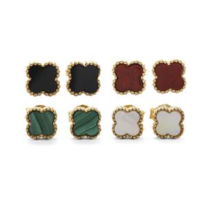 Gold Plated 925 Sterling Silver Gemstone Clover Earrings, Approx 7mm
