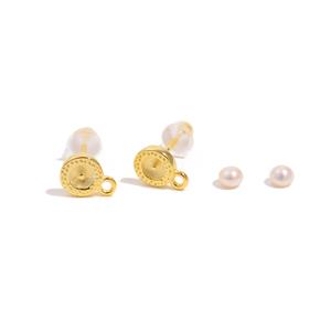 Gold Plated 925 Sterling Silver Ridged Earring with Hoop,1 pair, with 2 x Pearls Approx 3mm (half drilled)