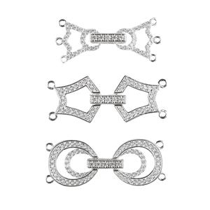 925 Sterling Silver Art Deco Clasps with Cubic Zirconia, Approx 30-34mm, 3pcs