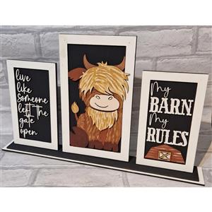 Highland cow set of 3 frames and stand