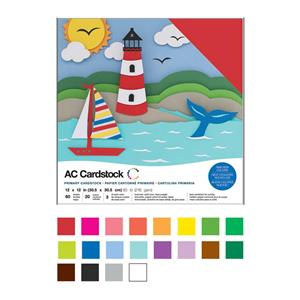 American Crafts Card Stock 12x12 Primaries, 60 Sheets, 216gsm