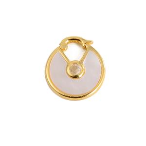 Gold 925 Sterling Silver Pendant with Mother of Pearl and White Topaz