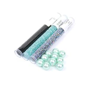 Berry Treat; Green & Crystal Lined Crystal Berry Beads, Teal Shell Pearls Rounds & Seed Bead 11/0