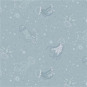 Lewis & Irene Presents Cassandra Connolly Sound Of The Sea Collection Jellyfish Dance Turquoise Fabric 0.5m