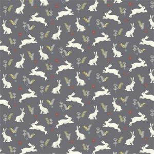 Wildwood Rabbits Grey Fabric 0.5m