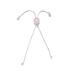 Silver Plated Base Metal Slider Bead with Silicone & Pink Stone 