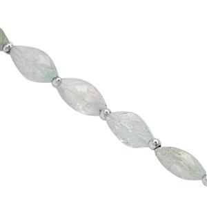 40cts Aquamarine Faceted Rice beads Approx 11X5 to 15x8mm, 14cm Strand With Spacers