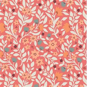Lewis & Irene Folk Floral All Over Coral Fabric 0.5m
