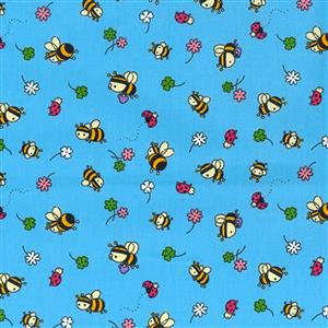 Rose & Hubble Bees Blue Fabric 0.5m