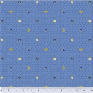 Alexandra Collection Honeycomb Gold Metallic Blue Fabric 0.5m