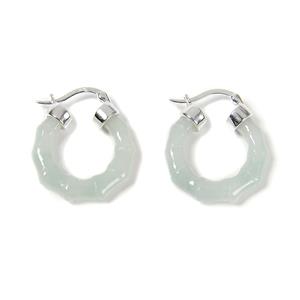 15cts Type A Green Jadeite Bamboo 925 Sterling Silver Hinge Lock Earrings Approx 24x20mm, 1 Pair
