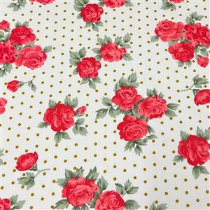 House of Alistair Ivory Polka Rose Printed Cotton Poplin Fabric. Sold by the Metre