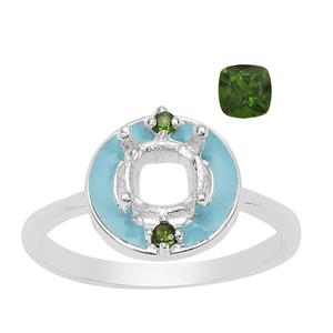  Blue Enamel Doughnut Ring Mount (To Fit 6mm Cushion) With 1.35cts Chrome Diopside