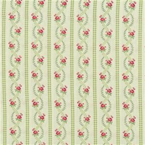 Henry Glass Violets Garden Stripe Sage Fabric 0.5m