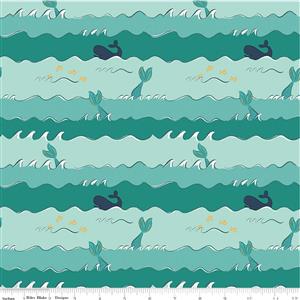 Riley Blake Ahoy Mermaids Crashing Waves Metallic Fabric 0.5m