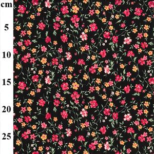 Tossed Pink Flowers Black Cotton Poplin Fabric 0.5m