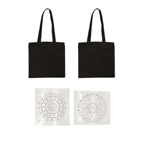 Mandalarama; Mandala Stencil Design & Cotton Black Tote Bag