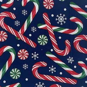 T'Is The Season Candy Sticks on Blue Fabric 0.5m