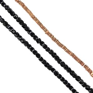 Rose Gold Plated 925 Sterling Silver,  Black Spinel Faceted Cube & Square Slice Spacer Pr