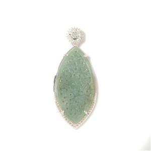 20ct Type A  Oil Green Jadeite Carving Pendant, Approx 20x40mm, with 925 Sterling Silver Mount