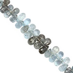40cts Moss Aquamarine Top Side Drill Graduated Faceted Drop Approx 5x3 to 7x4.50mm, 15cm Strand with Spacers