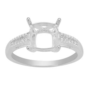 Glen Lehrer 925 Sterling Silver Quasar Cut Ring Mount with White Topaz (To Fit 8mm Cushion Cut Gemstone)