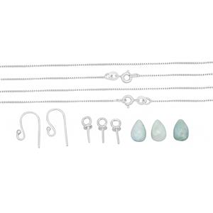925 Sterling Silver & 8.75cts Larimar Earrings & Pendant Mini Make