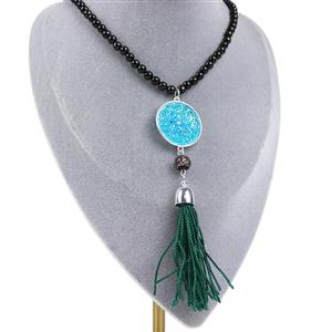 Green/Blue Tassel Necklace Kit with Black Burmese Jade Plain Rounds