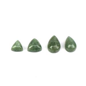 19cts Green Burmese Jade Pear & Triangle Cabochons Approx 8-9x12-13mm, 8-10mm (Set Of 4)