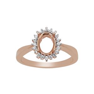 Rose Gold Plated 925 Sterling Silver Oval Ring Mount With White Zircon (To fit 8x6mm gemstone)- 1pcs