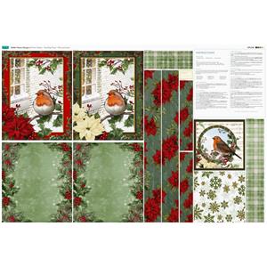 Debbi Moore Red Winter Robins Tote Bag Fabric Panel (140cm x 95cm)