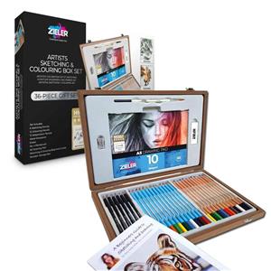 Zieler - Artists Sketching & Colouring Pencils Set - 36 Piece Wooden Box Set