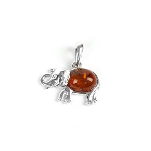 Baltic Cognac Amber Sterling Silver Elephant Pendant Approx 19x21mm
