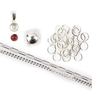 Such a Charmer! Inc; 925 Chain, Magnetic Clasp, 7mm Open Jump Rings & Garnet Pendant 