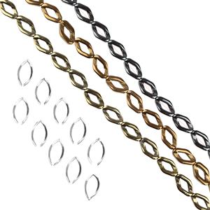 Hematite Diamond Loops, Pryite, Copper, Black 8x13mm & Silver Plated 8x15mm, 30cm Strand