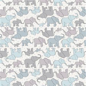 Lewis & Irene Special Delivery Collection Elephants Blue Fabric 0.5m