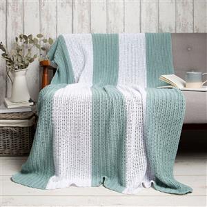 Wool Couture White & Mint Cotton Striped Blanket Crochet Kit With Free Crochet Hook Worth £4