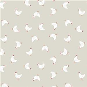 Lewis & Irene Country Life Reloved Beige Tossed Chickens Fabric 0.5m