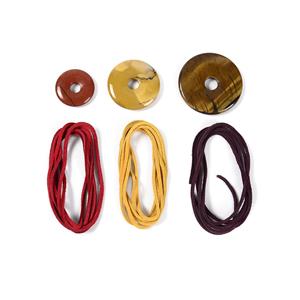 Sunset: Red Jasper, Mookite & Tigers Eye Donuts & Suede Cords 