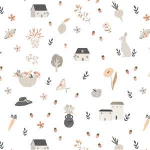 Poppie Cotton House And Home Happy Home White Fabric 0.5m