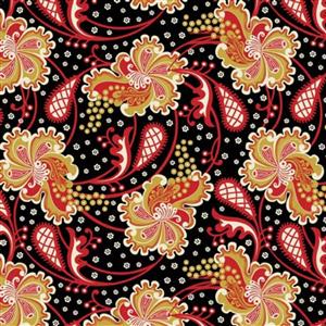 Imperial Jungle Collection Floral Paisley Black Fabric 0.5m