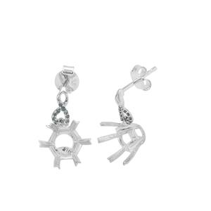 9K White Gold Cross Over Earrings With Blue Diamonds Mount (To fit 8mm Snowflake Cut Gemstone)- 1pair